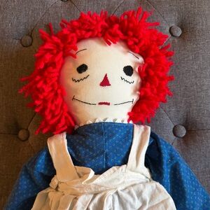 Large Vintage Handmade Raggedy Ann Cloth Doll Red Yarn Hair Signed 24 inches